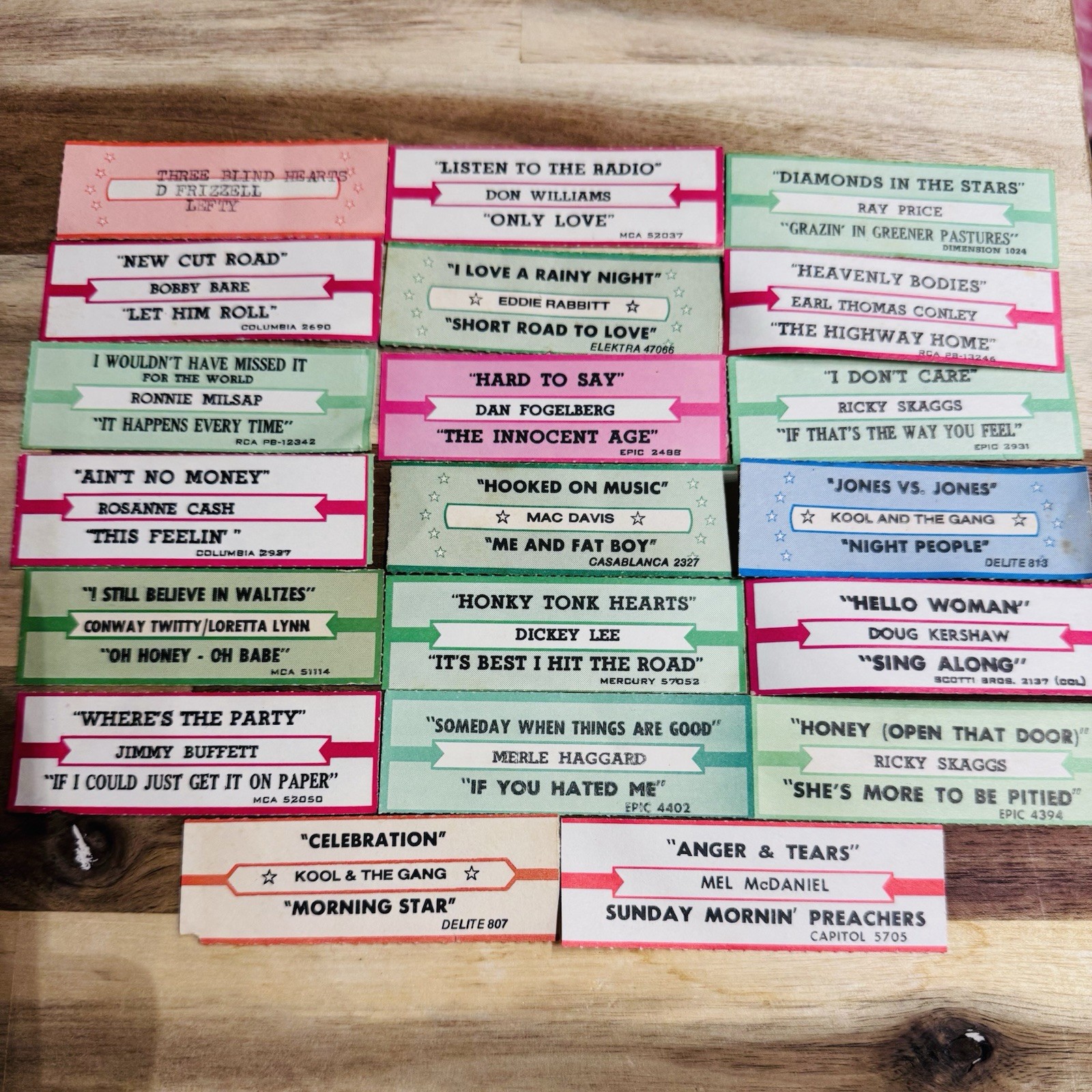 Vintage Jukebox Title Strips for 40 Selections (20 Strips) For 45 RPM Records