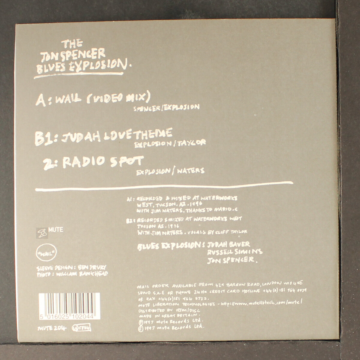 JON SPENCER BLUES EXPLOSION: wail +2 MUTE 7″ Single 45 RPM United Kingdom