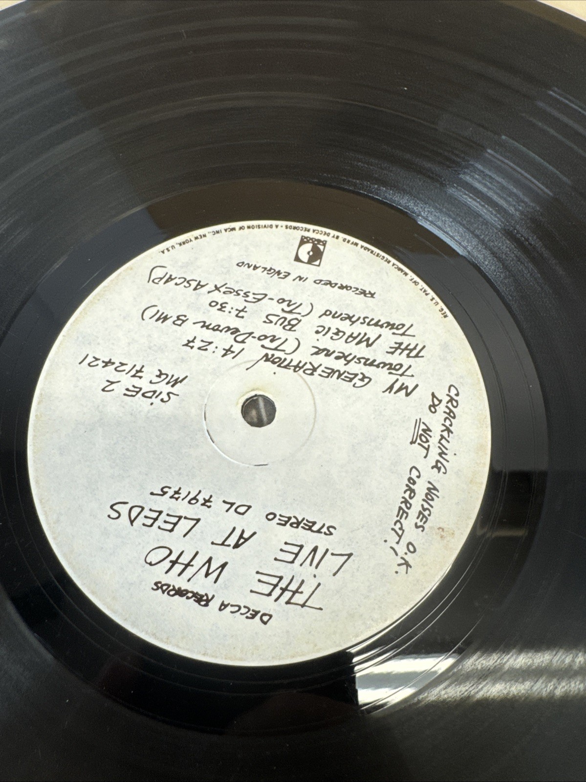 The WHO LIVE AT LEEDS LP Vinyl DL 79175 WITH Paperwork